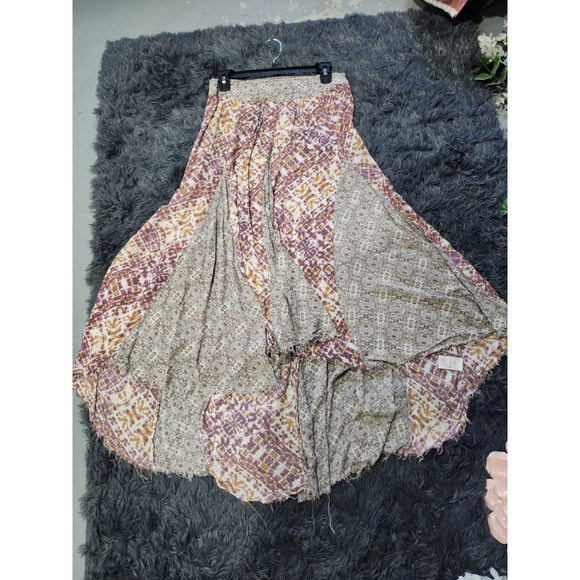 Free People Maxi Skirt High Low Gauze Raw Patchwork Cottagecore Bloom Tribal M - Picture 2 of 5